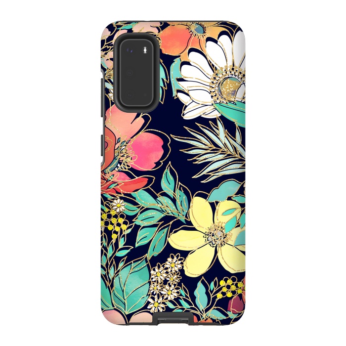 Galaxy S20 StrongFit Cute girly pink floral golden strokes design by InovArts