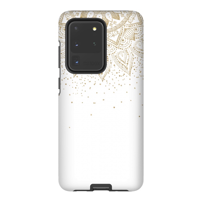 Galaxy S20 Ultra StrongFit Elegant Gold Mandala Confetti Design by InovArts