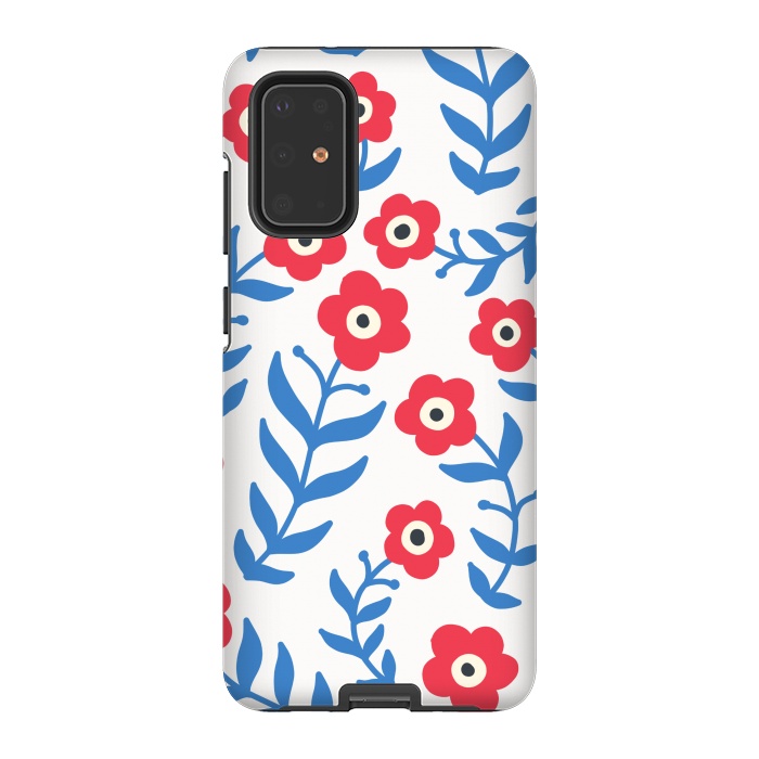 Galaxy S20 Plus StrongFit Red flowers and blue leaves by Winston