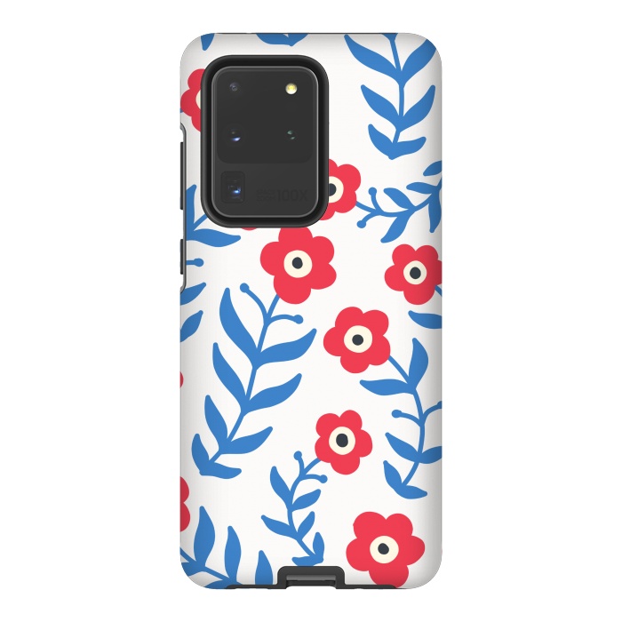 Galaxy S20 Ultra StrongFit Red flowers and blue leaves by Winston