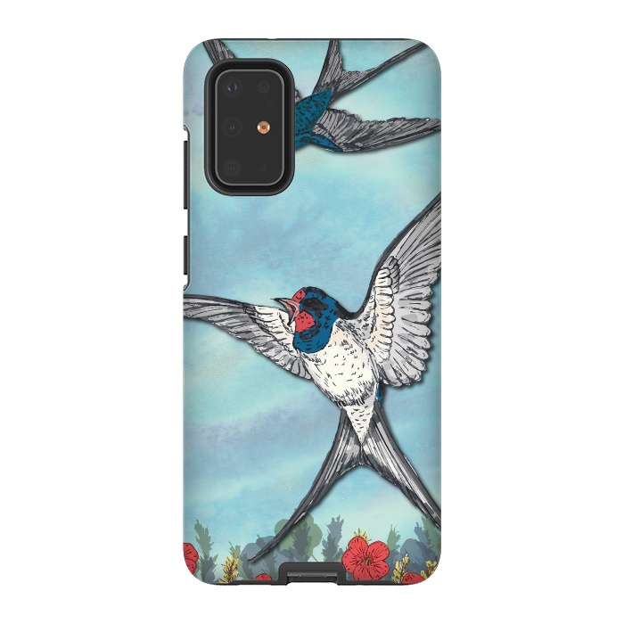 Galaxy S20 Plus StrongFit Summer Swallows by Lotti Brown