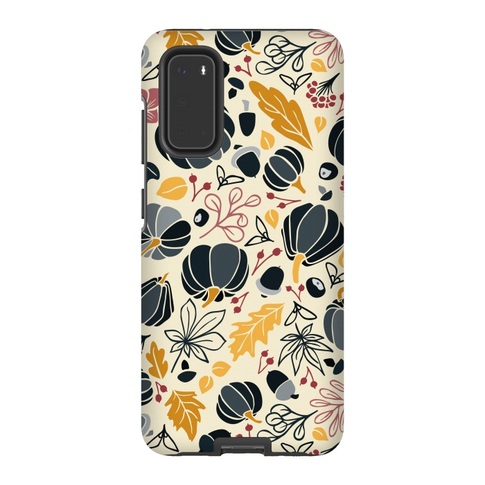 Galaxy S20 StrongFit Fall Fruits in Navy and Yellow by Paula Ohreen
