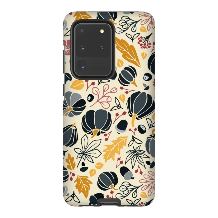 Galaxy S20 Ultra StrongFit Fall Fruits in Navy and Yellow by Paula Ohreen