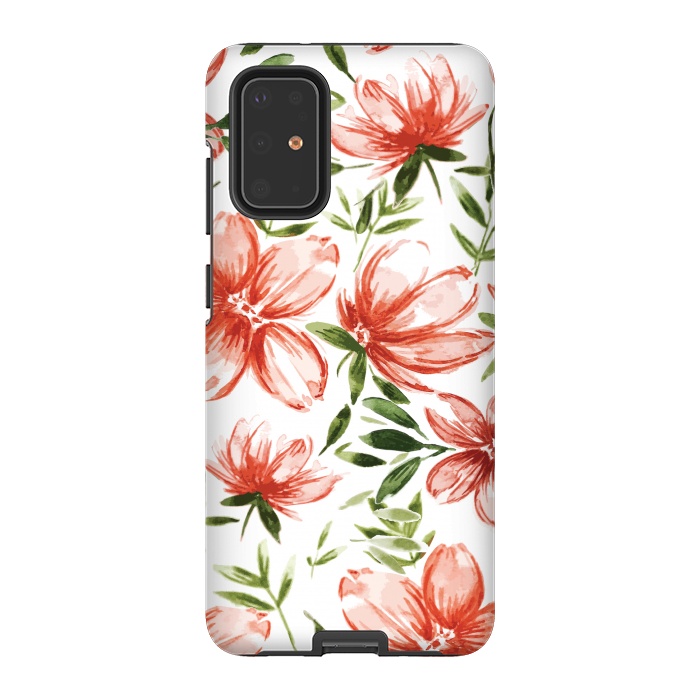 Galaxy S20 Plus StrongFit Red Watercolor Flowers by Bledi