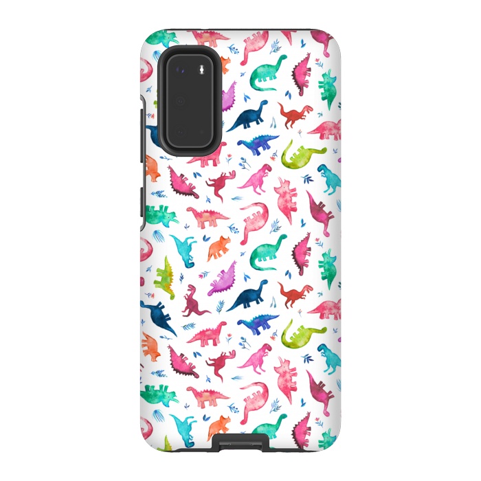 Galaxy S20 StrongFit Tiny Ditsy Watercolor Dinosaurs in Rainbow Colors by Micklyn Le Feuvre