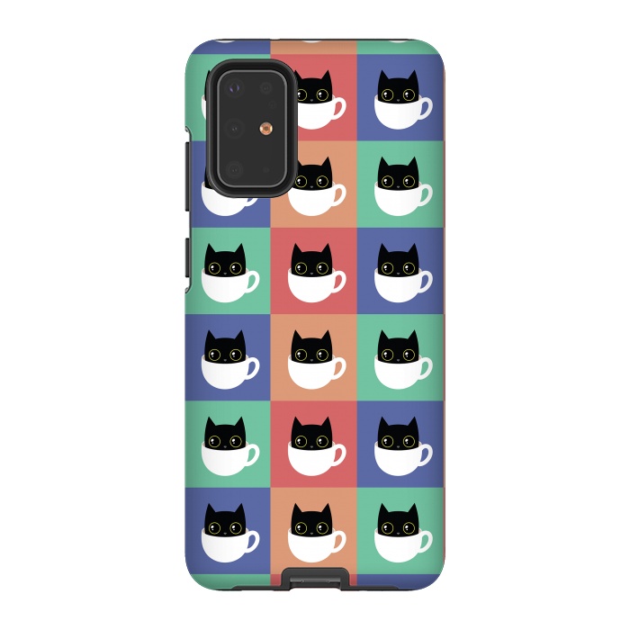 Galaxy S20 Plus StrongFit Coffee  cat pattern by Laura Nagel