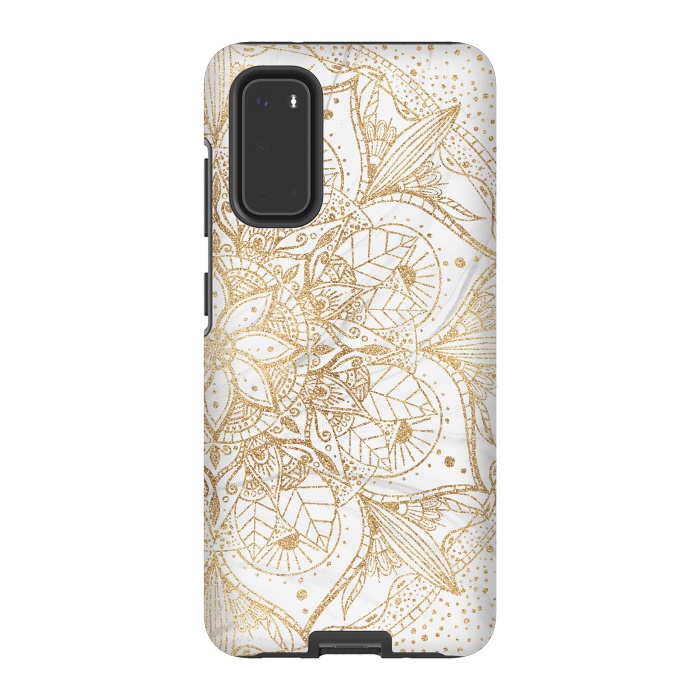 Galaxy S20 StrongFit Trendy Gold Floral Mandala Marble Design by InovArts