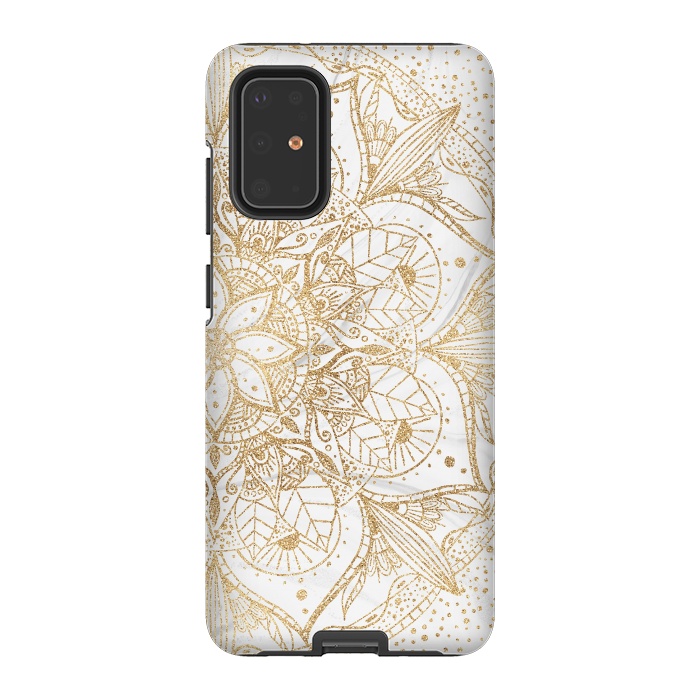 Galaxy S20 Plus StrongFit Trendy Gold Floral Mandala Marble Design by InovArts