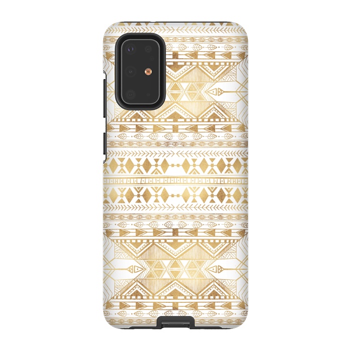 Galaxy S20 Plus StrongFit Trendy Gold Geometric Tribal Aztec Pattern by InovArts