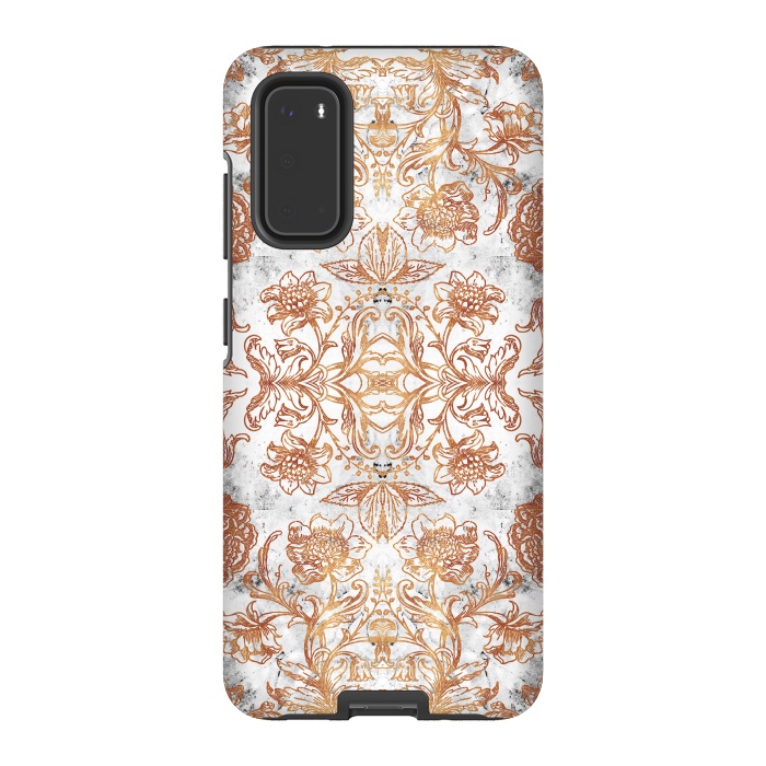 Galaxy S20 StrongFit Elegant golden line art flowers on white marble by Oana 