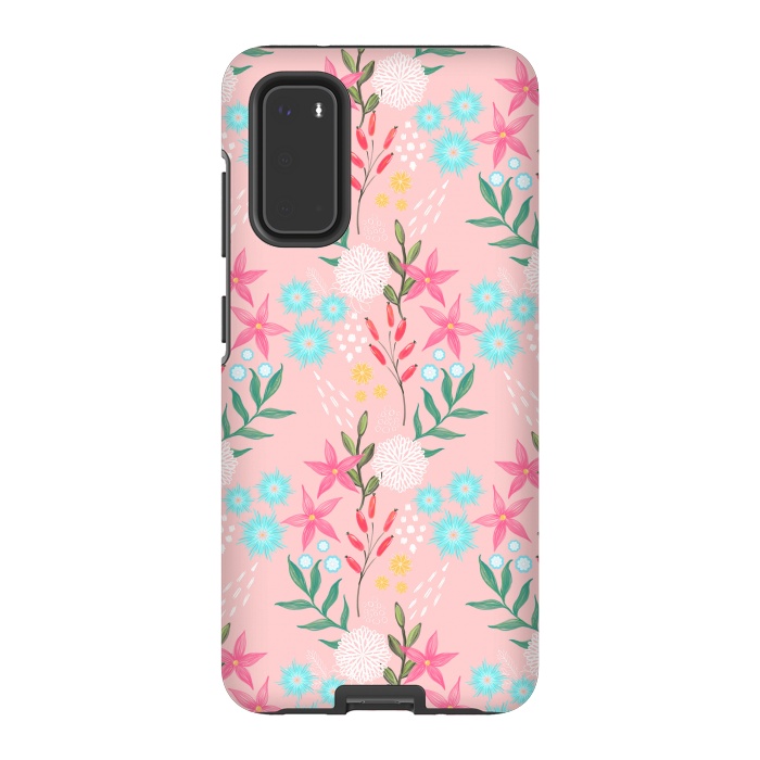 Galaxy S20 StrongFit Cute Pink Flowers Creative Art Pattern by InovArts
