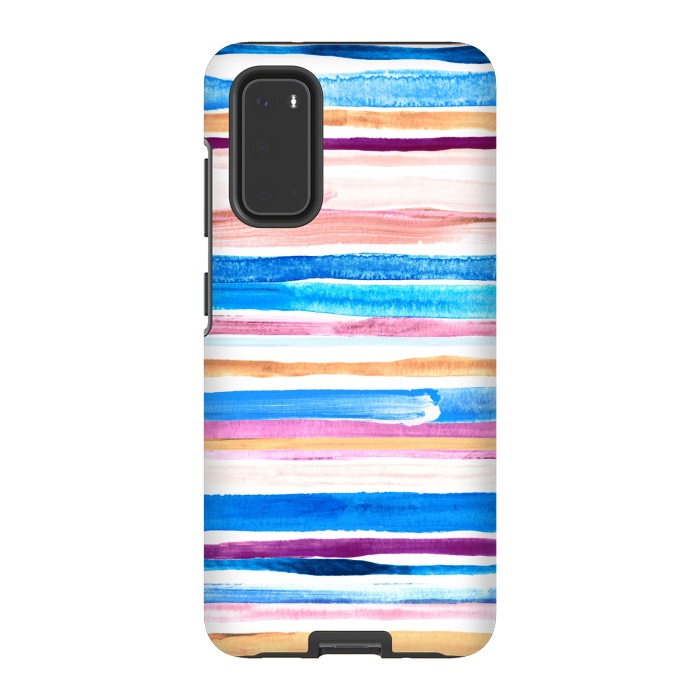 Galaxy S20 StrongFit Pastel Pink, Plum and Cobalt Blue Gouache Stripes by Micklyn Le Feuvre