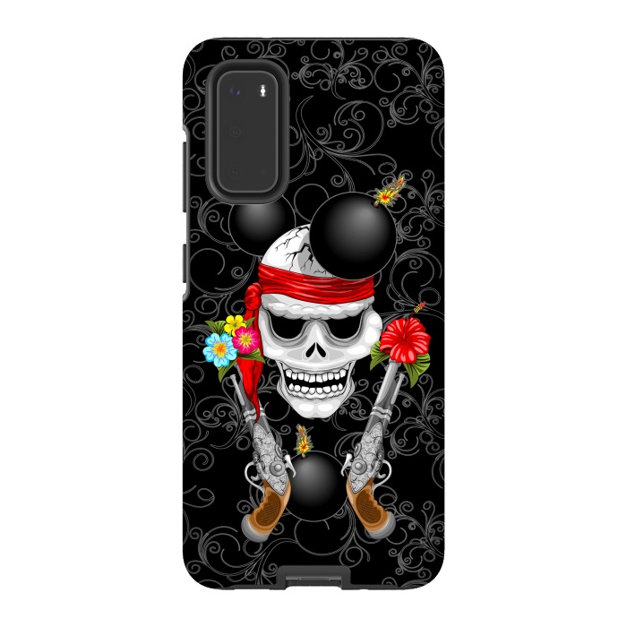Galaxy S20 StrongFit Pirate Skull, Ancient Guns, Flowers and Cannonballs by BluedarkArt