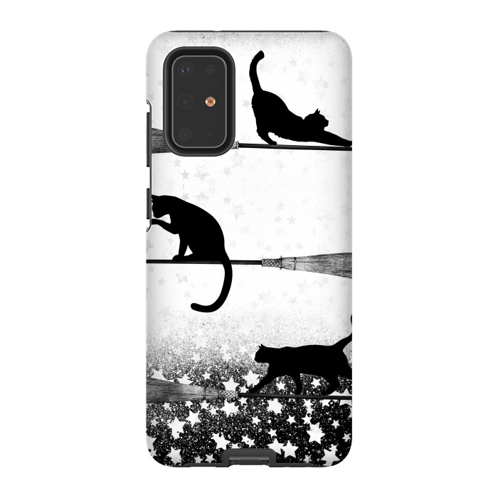 Galaxy S20 Plus StrongFit black cats flying on witch brooms by Oana 