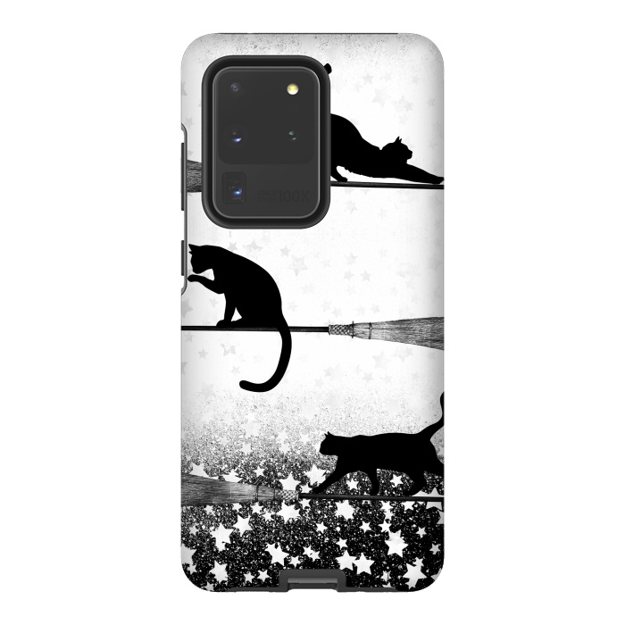 Galaxy S20 Ultra StrongFit black cats flying on witch brooms by Oana 