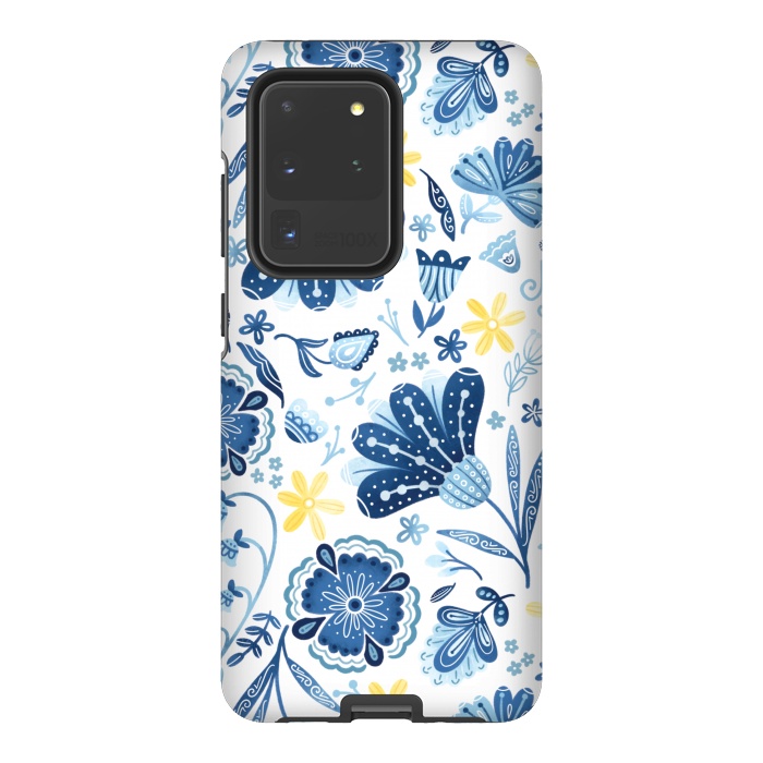 Galaxy S20 Ultra StrongFit Intricate Blue Floral by Noonday Design