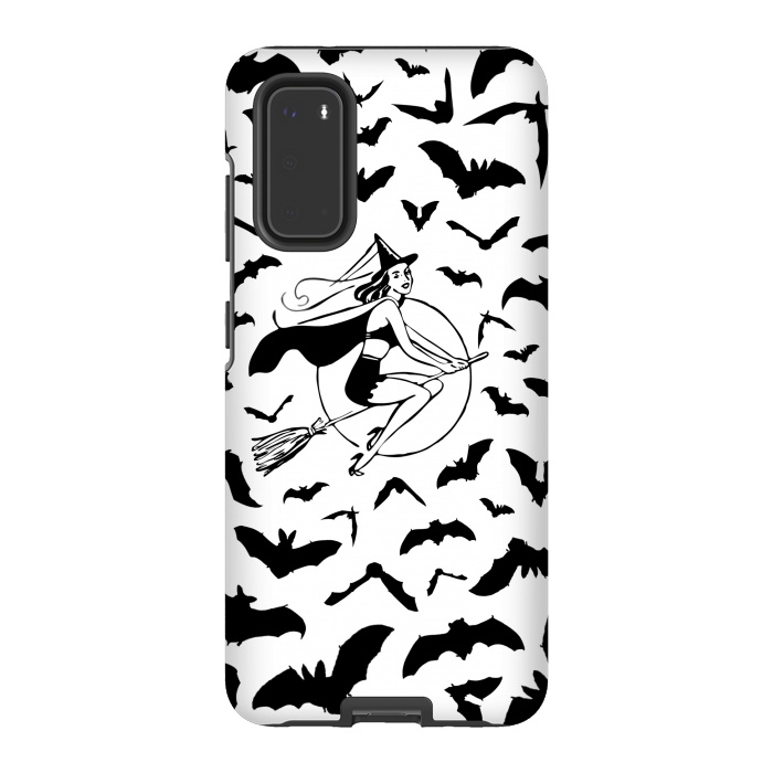 Galaxy S20 StrongFit Witch and flying bats vintage illustration by Oana 