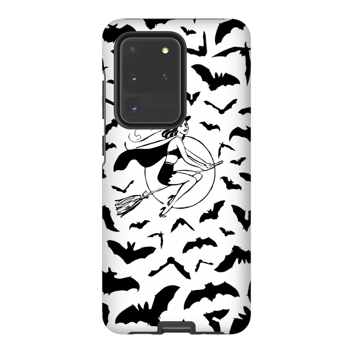 Galaxy S20 Ultra StrongFit Witch and flying bats vintage illustration by Oana 