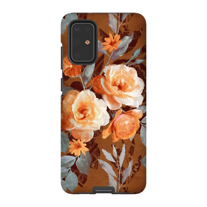 Galaxy S20 Plus StrongFit Chintz Roses on Rust Brown by Micklyn Le Feuvre