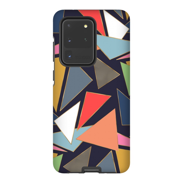 Galaxy S20 Ultra StrongFit Modern Contemporary Gold Strokes Colorful Triangles by InovArts