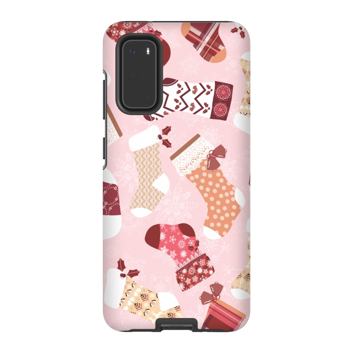Galaxy S20 StrongFit Christmas Stockings in Pink and Orange by Paula Ohreen