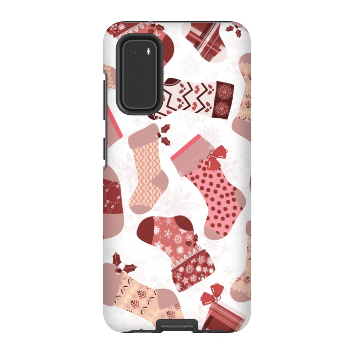 Galaxy S20 StrongFit Christmas Stockings in Pink and Beige by Paula Ohreen