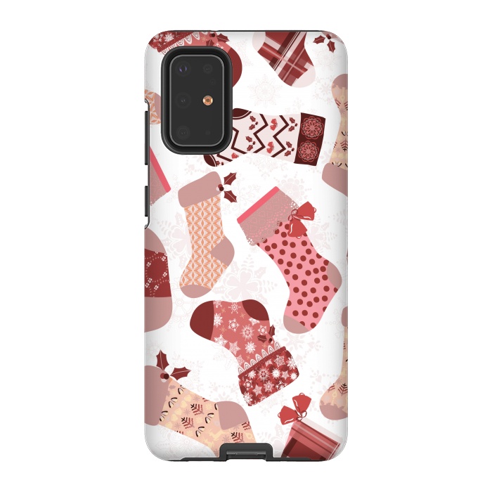 Galaxy S20 Plus StrongFit Christmas Stockings in Pink and Beige by Paula Ohreen