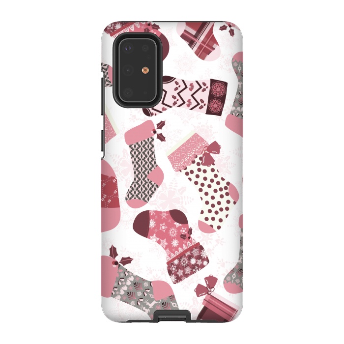 Galaxy S20 Plus StrongFit Christmas Stockings in Pink and Gray by Paula Ohreen
