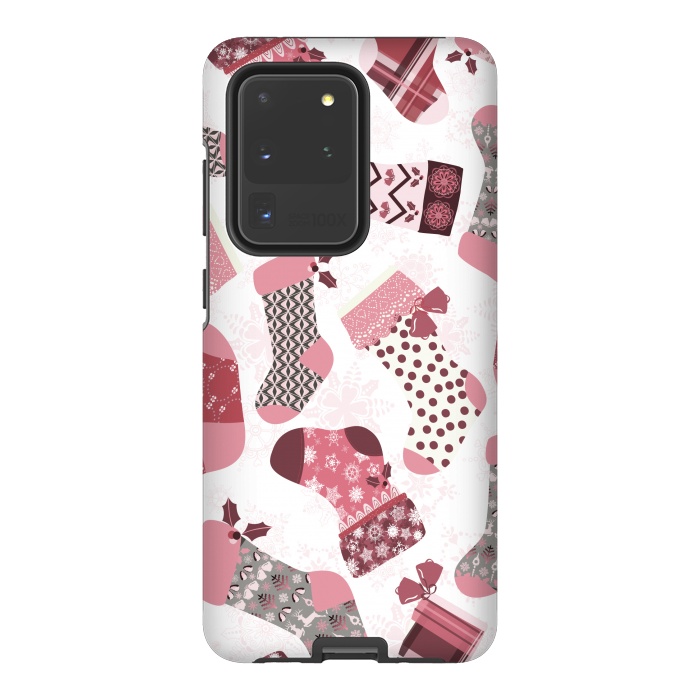 Galaxy S20 Ultra StrongFit Christmas Stockings in Pink and Gray by Paula Ohreen
