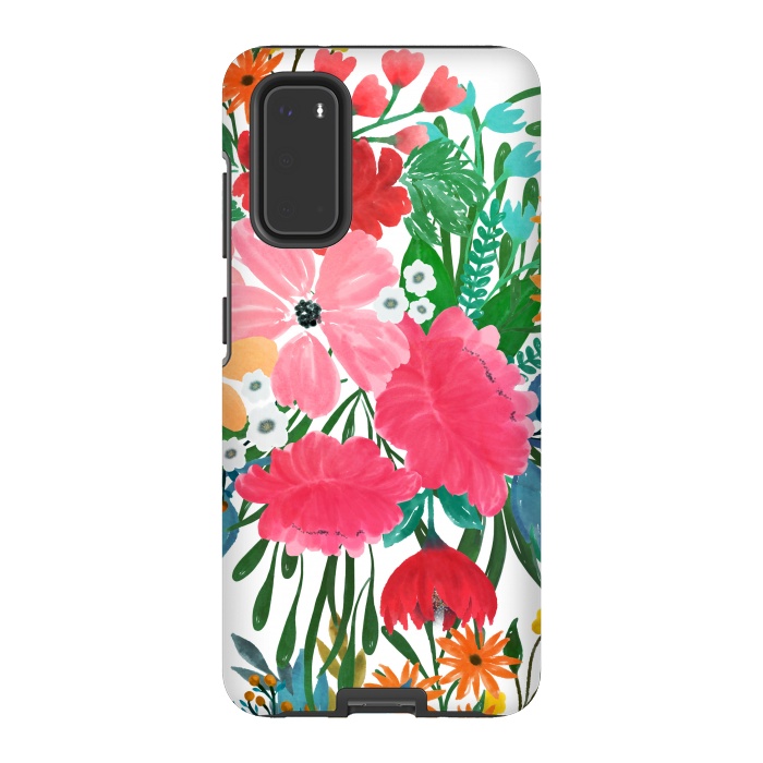 Galaxy S20 StrongFit Trendy Pink watercolor Floral Bouquet White Design by InovArts