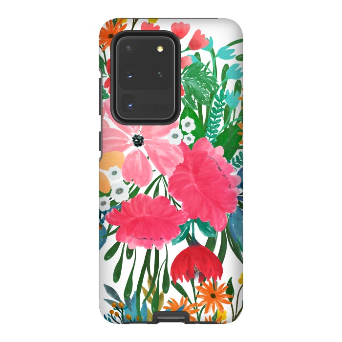 Galaxy S20 Ultra StrongFit Trendy Pink watercolor Floral Bouquet White Design by InovArts