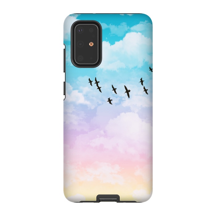 Galaxy S20 Plus StrongFit Pastel Clouds with Birds by Julie Erin Designs