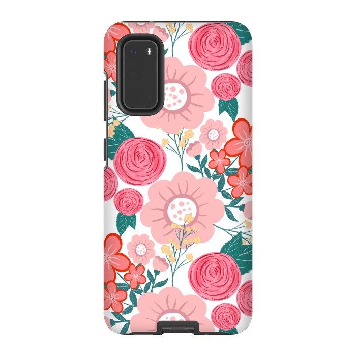 Galaxy S20 StrongFit Cute girly pink Hand Drawn Flowers design by InovArts