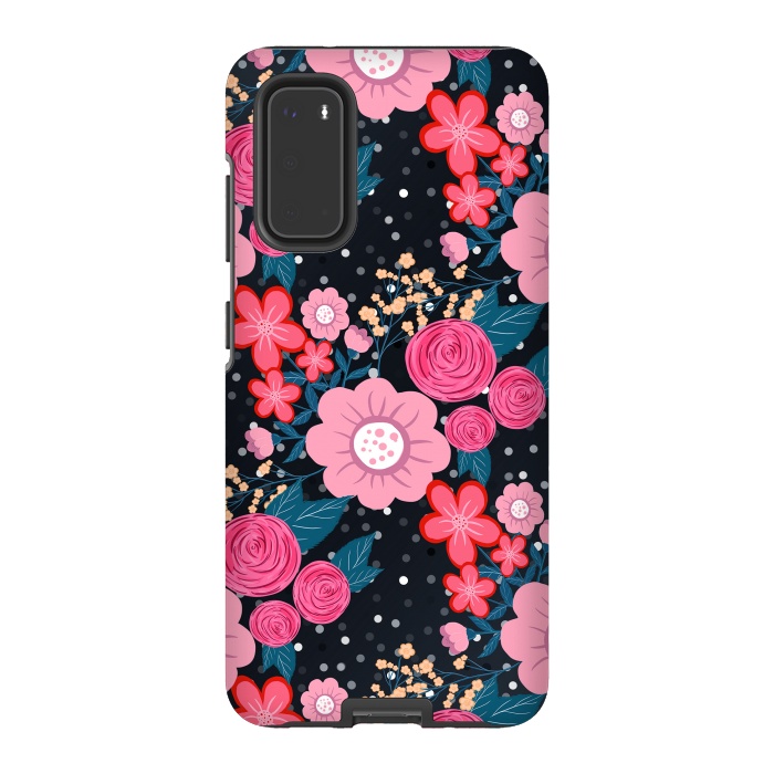 Galaxy S20 StrongFit Pretty girly pink Floral Silver Dots Gray design by InovArts