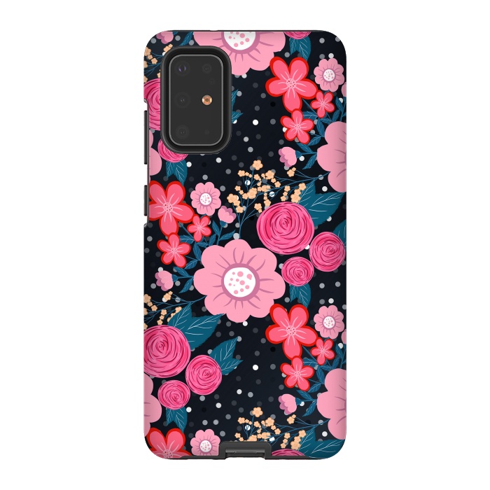 Galaxy S20 Plus StrongFit Pretty girly pink Floral Silver Dots Gray design by InovArts