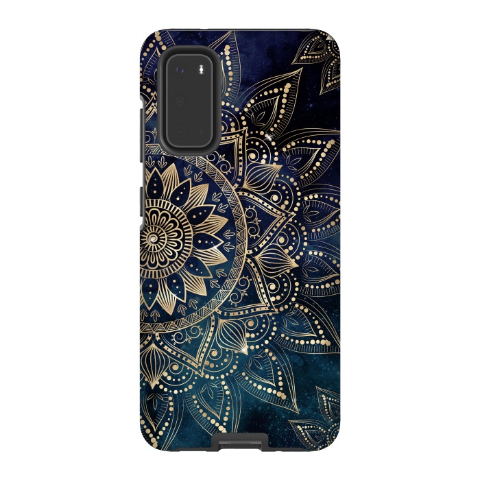 Galaxy S20 StrongFit Elegant Gold Mandala Blue Galaxy Design by InovArts