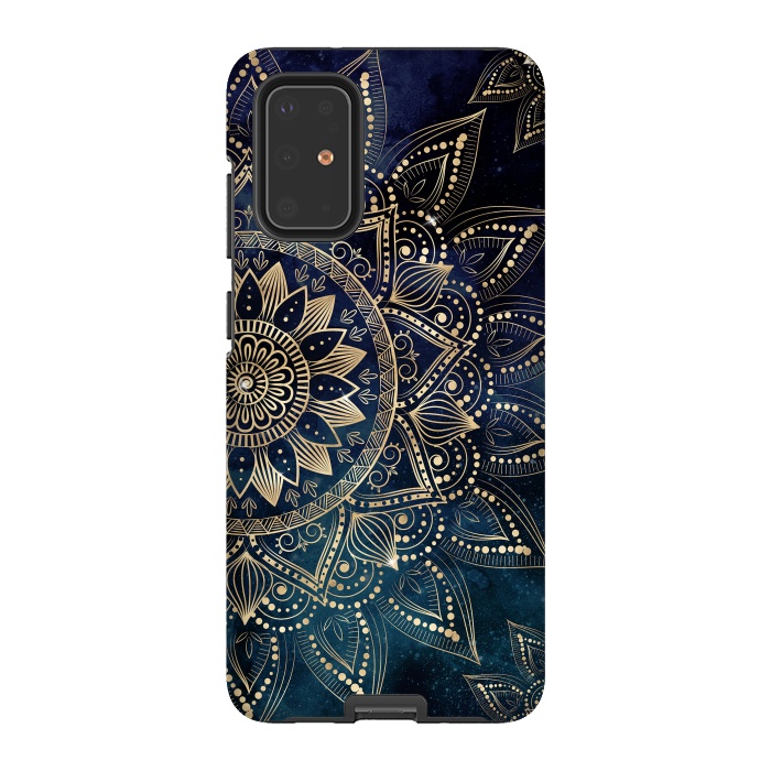 Galaxy S20 Plus StrongFit Elegant Gold Mandala Blue Galaxy Design by InovArts