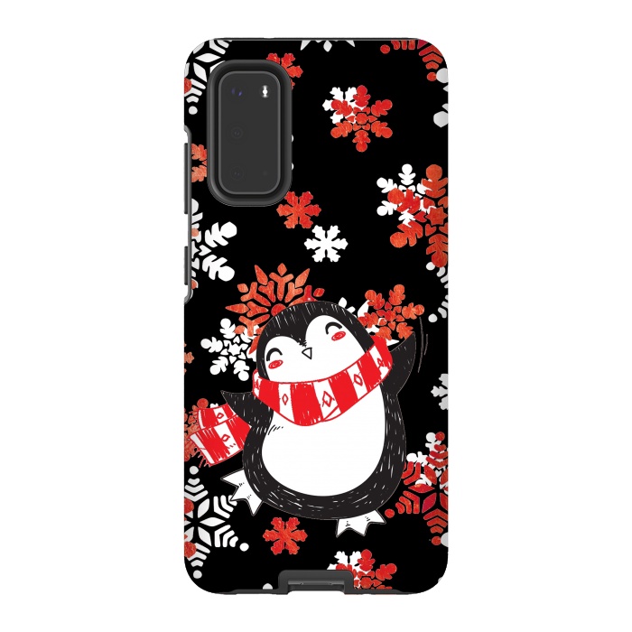 Galaxy S20 StrongFit Cute penguin and winter snowflakes Jolly Christmas illustration by Oana 