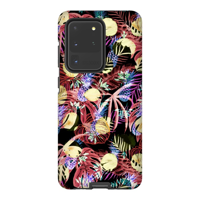 Galaxy S20 Ultra StrongFit Colourful painted tropical leaves and pineapples by Oana 