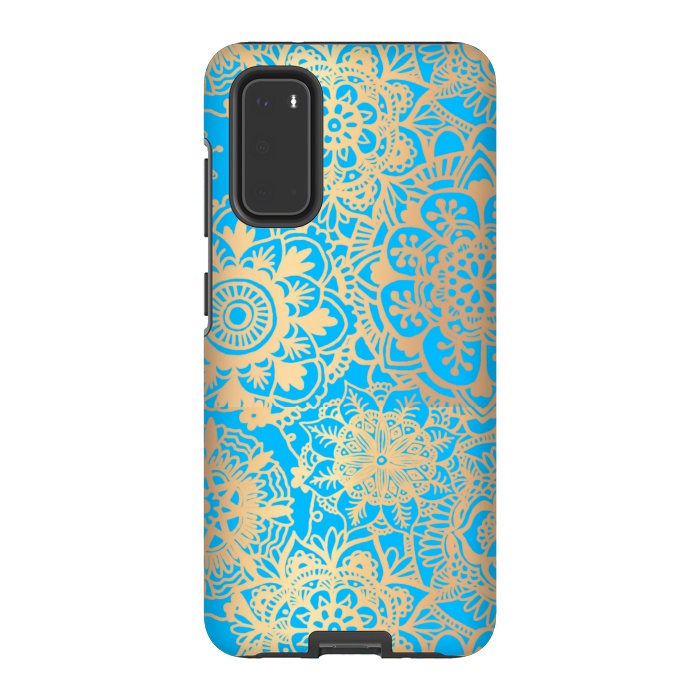 Galaxy S20 StrongFit Light Blue and Gold Mandala Pattern by Julie Erin Designs