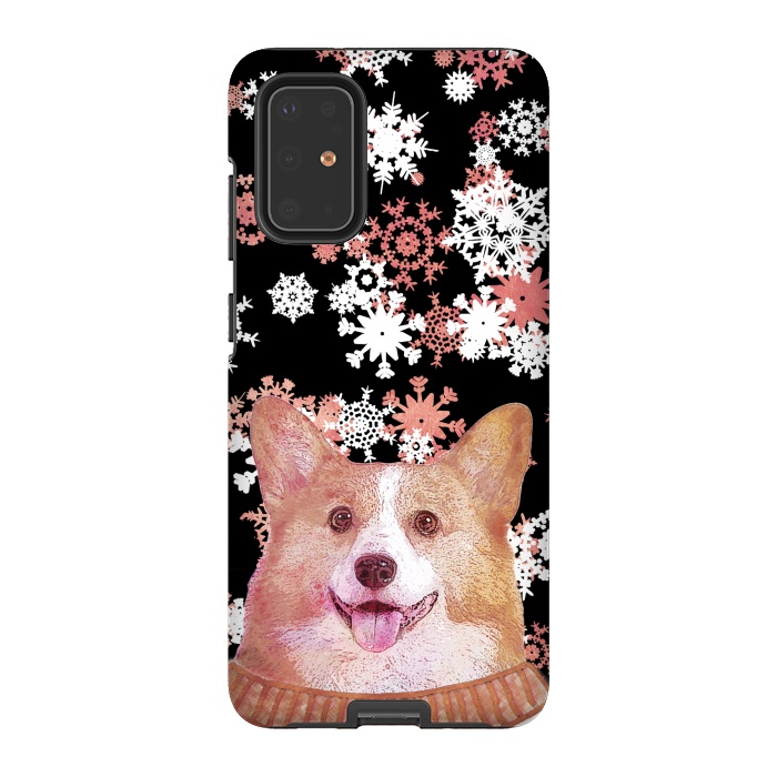 Galaxy S20 Plus StrongFit Cute corgi and white rose gold snowflakes by Oana 