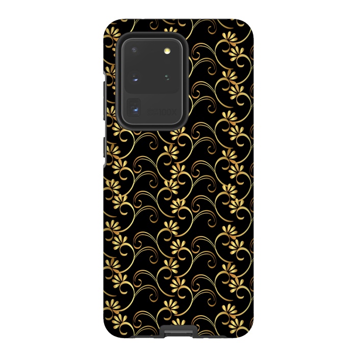 Galaxy S20 Ultra StrongFit golden black floral pattern by MALLIKA