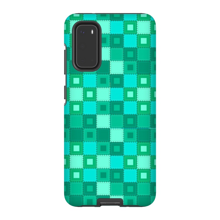 Galaxy S20 StrongFit blue green patchwork by MALLIKA