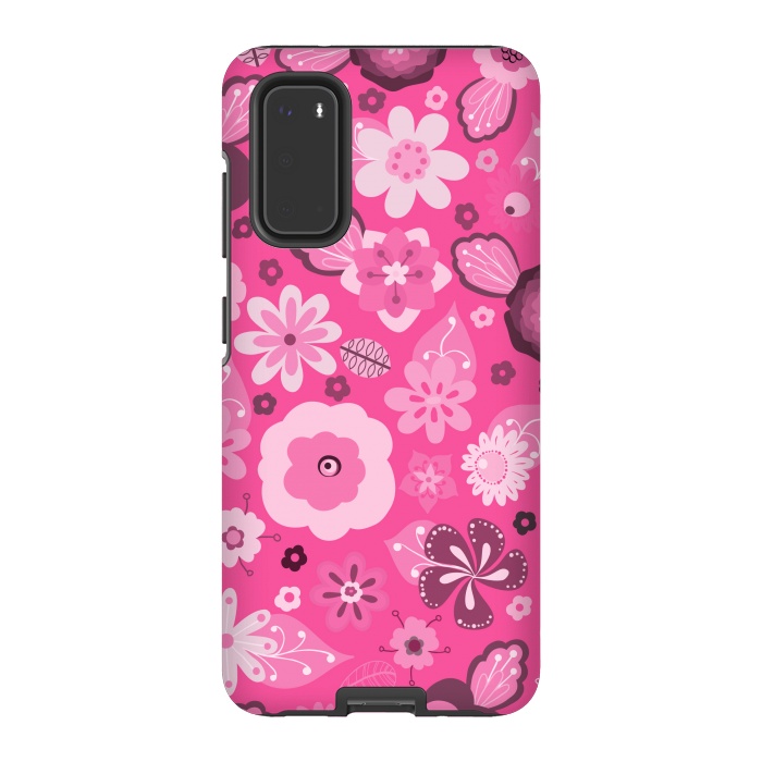 Galaxy S20 StrongFit Kitsch 70s Flowers in Bright Pink Hues by Paula Ohreen