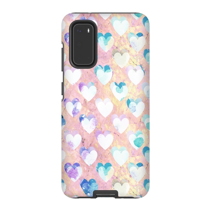 Galaxy S20 StrongFit Pastel painted hearts on pink marble Valentine by Oana 