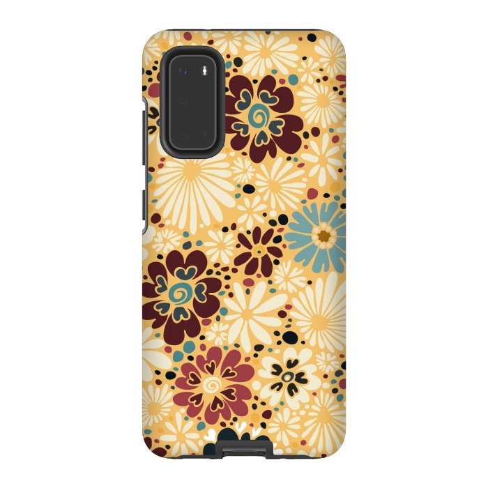 Galaxy S20 StrongFit 70s Valentine Flowers in Blue and Yellow by Paula Ohreen