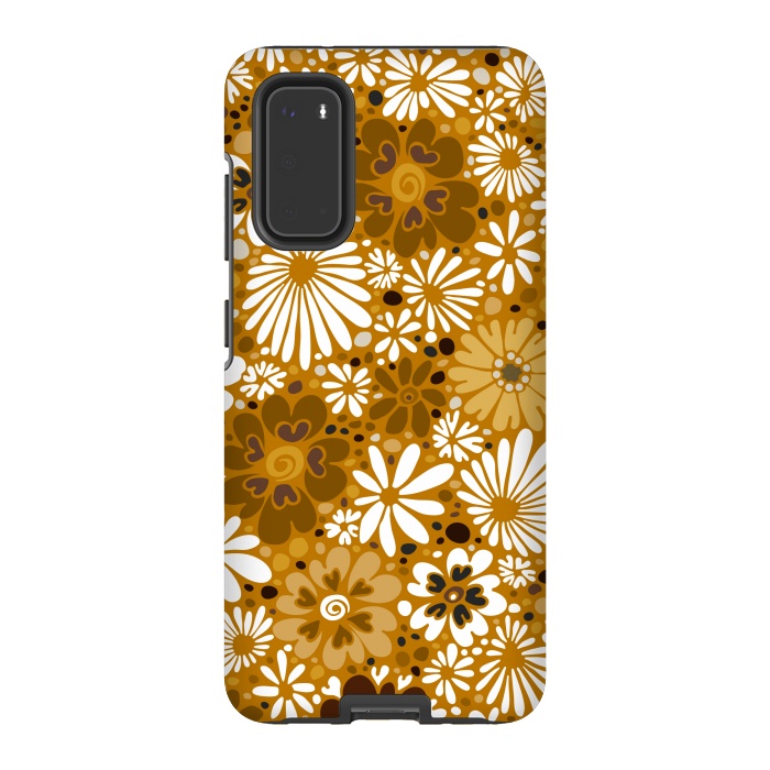 Galaxy S20 StrongFit 70s Valentine Flowers in Mustard and White by Paula Ohreen