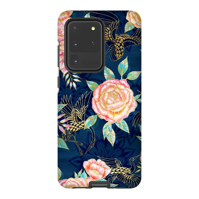 Galaxy S20 Ultra StrongFit Gilded Peonies and Cranes by gingerlique
