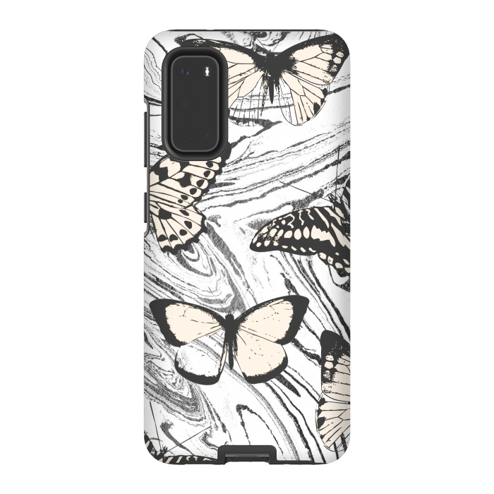 Galaxy S20 StrongFit Butterflies and black ink marble by Oana 