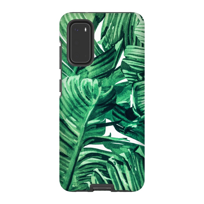 Galaxy S20 StrongFit Tropical State of Mind | Watercolor Palm Banana Leaves Painting | Botanical Jungle Bohemian Plants by Uma Prabhakar Gokhale